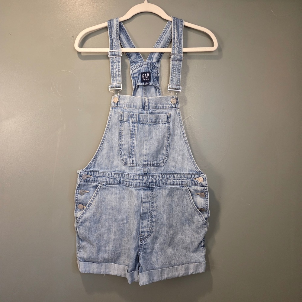 Gap Denim Women's Bib Overall Shorts Size M Light Wash Denim Shortalls